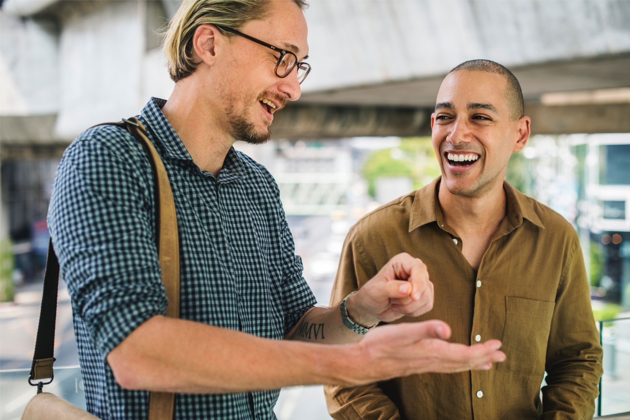 Men laughing
