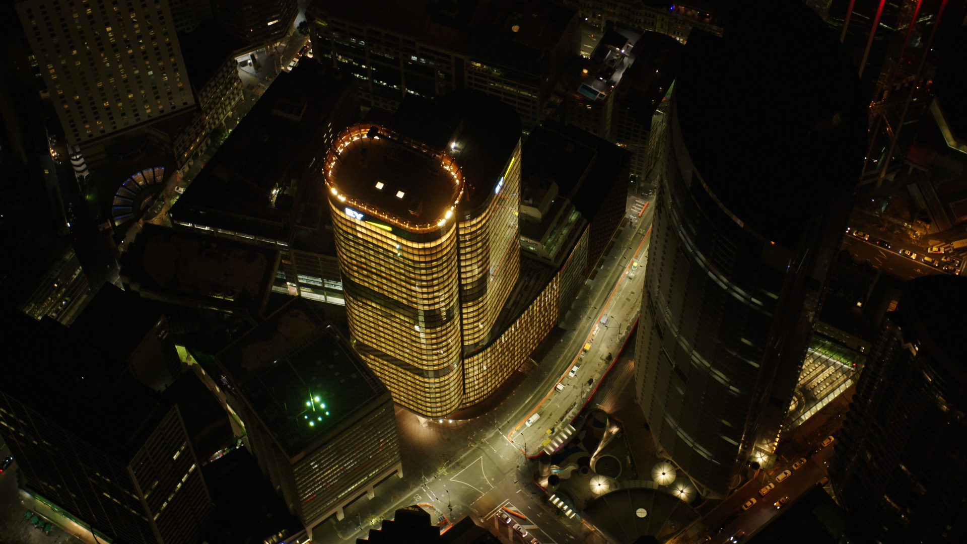 Aerial view night 200 George Street EY Centre