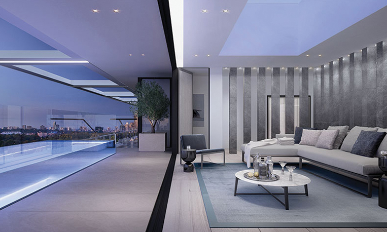 Lounge room looking out to lap pool